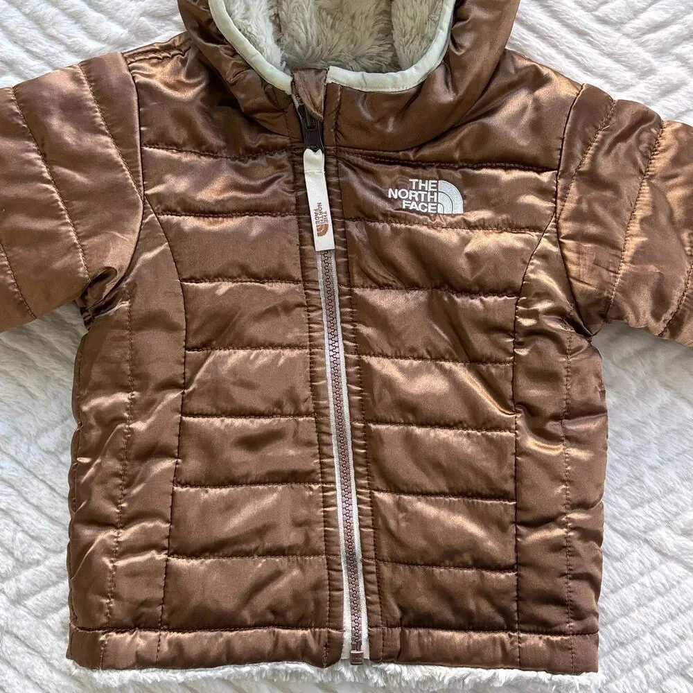 The North Face Baby 6-12M Reversible Bronze Puffer Faux Fur Hooded Jacket Coat